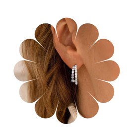 Yheakne Vintage CZ Circle Hoop Earrings Gold Crystal C Shape Stud Earrings Double Hoop Geometric Open Earrings Jewellery for Women and Girls