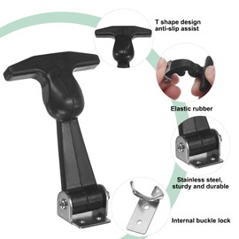 M METERXITY 4-Pack Elastic Stainless Steel Rubber Hood Catch, 4.9"Flexible Draw Latches with Brackets Flexible T-Handle Hasp Rubber with Screws for Toolbox/RVs/Vehicle Engine/Hood,Silver Black