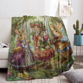 Bidesk Charming Rabbit Family Blanket - Soft, Fuzzy, Lightweight, Cozy & Warm Flannel Dressed-Up Bunny Throw Blankets, for Men Women Adults - Perfect for Couch, Bed, Travel & Living Room 60"×50"