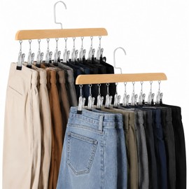 YYLDPBD Legging Organizer for Closet, Pants Hangers with Clips Holds 20 Leggings, Jeans, Hats, Shorts, Socks, Space Saving Hanging Closet Organizer w/Rubber, 2 Pack Hat Hangers for Closet