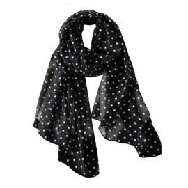 MakeMeChic Women's Chiffon Polka Dots Scarves Lightweight Vintage Wrap Scarfs Black One-Size