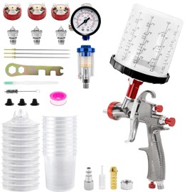 KCNKCN R500 LVLP Air Spray Gun with 650ml Mixing Cup& 10x Disposable Cups, 1.3/1.7/2.0mm Nozzles Paint Gun Sprayer, Automotive Paint Gun for House Painting, Car, Furniture, Fence, Varnish& Top Coat