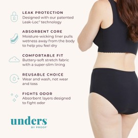 Proof. Incontinence High Rise Brief, Heavy Absorbency Underwear for Women - Holds up to 5 Regular Tampons - Washable Leakproof Bladder Leak Panties - Unders Collection - XS/S, Black