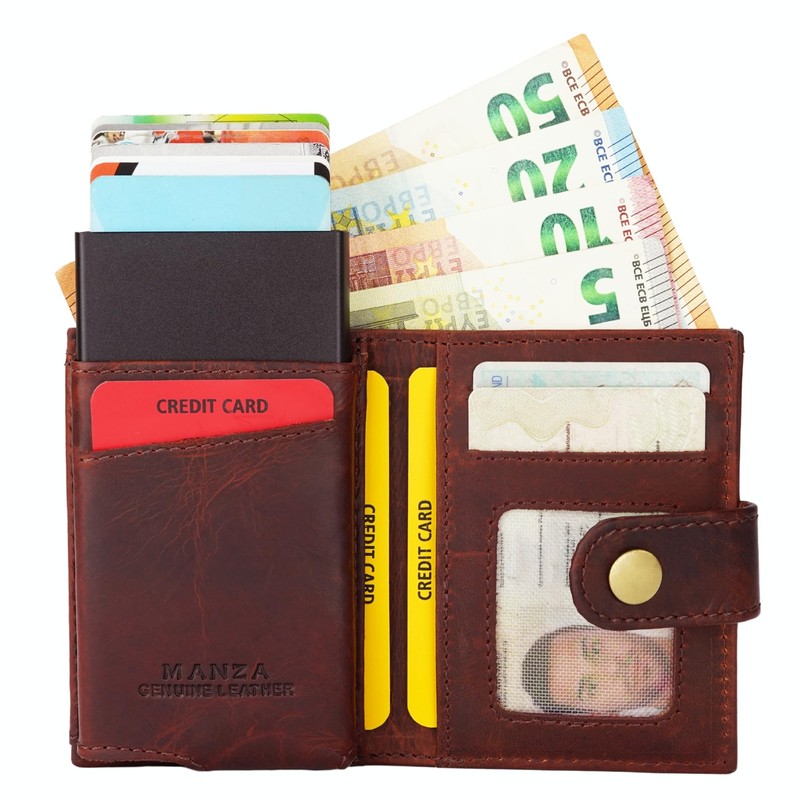 Slim Wallet with Coin Compartment and RFID Protection Cowhide Leather