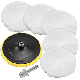 Junchamp 7 Pieces 7 Inch Wool Polishing Pad Wool Bonnet Pad Wool Polishing Hook and Loop Buffing Pad Woolen Polishing Waxing Pads Drill Polishing Pad Kit for Car Polishing