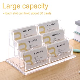 SANRUI Acrylic Business Card Holders Box,Business Card Holders Display,Professional Clear Desktop Business Card Holder for Office Home,Name Card Display Stand Holder(6 Slots Horizontal)