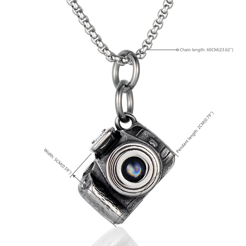 BIYONGDE Vintage Stainless Steel Camera Pendant (No Filming Function) Necklace