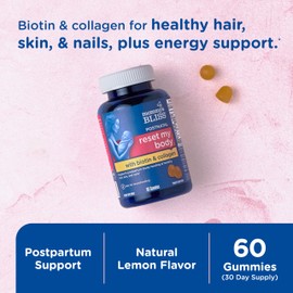 Mommy's Bliss Postnatal Support Reset My Body Gummies with Biotin & Collagen, Supports Postpartum Energy, Healing & Joint Health + Hair, Skin & Nails Health, Gluten Free, 60 Gummies (30 Servings)