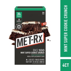 MET-Rx Big 100 Protein Bars, Mint Super Cookie CrunchBars, 4 Ct