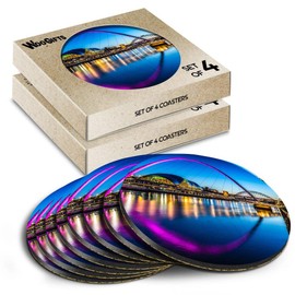 8 x Round Coasters - Newcastle Quayside England City Cork Backed MDF Glossy Tea Coffee Accessory #51554