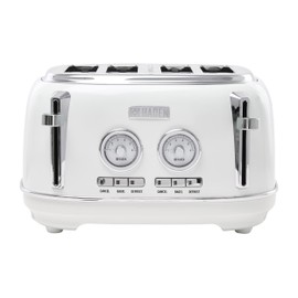 Haden Dorset 4 Slice Wide Slot Stainless Steel Toaster with Adjustable Browning Control & Non-Slip Feet, Ivory & Chrome