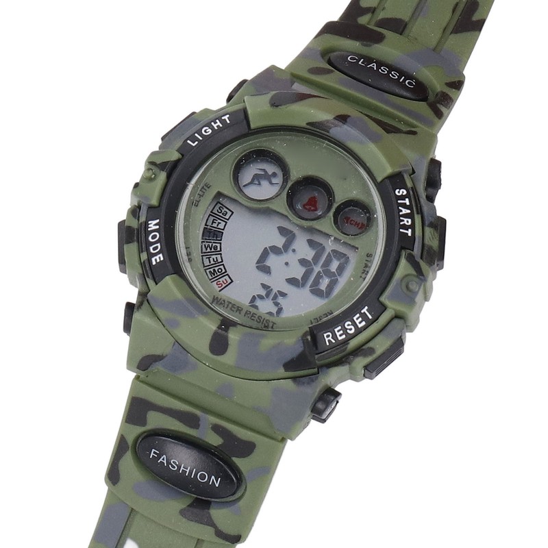 Camouflage Green Kids Watch 7 Colors LED 50M Waterproof Digital