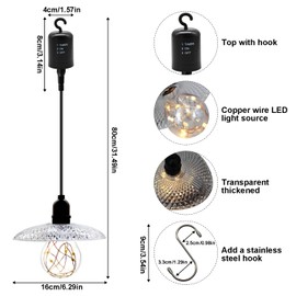 2 Pcs Battery Operated Outdoor Chandelier, Hanging Battery Operated Light, Umbrella Shade No Wiring Required Lantern Bulb Lights, Battery Pendant Light for Gazebo Camping Holiday Decorations