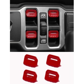 Savadicar Red Interior Accessories - Window Control Switch Trim Set for 2018-Present Jeep Wrangler JL JLU 4XE & Gladiator JT - Solid Color Interior Decor Upgrade Option, 4-Piece
