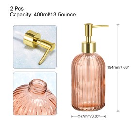 uxcell Soap Dispensers Set - 2 Pack 13.5Oz Glass Dish Hand Soap Dispenser with Golden Pump for Kitchen Bathroom, Orange