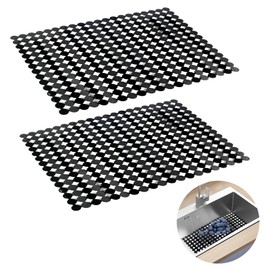 Kitchen Sink Mats, 2 Pcs PVC Draining Mat Cut-to-Size Sink Protection Mat 30 x 40 cm, PVC Sink Mat for Cutting to Size Sink Mat to Prevent Scratches in The Sink