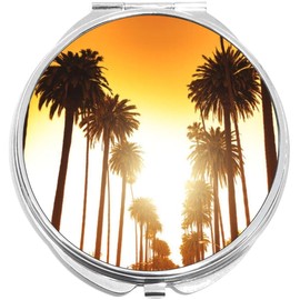 NewCharms Hollywood Street California Palm Trees Compact with Mirrors - Perfect Pocket and Purse Size Folding Mirror for Applying Make Up Anywhere