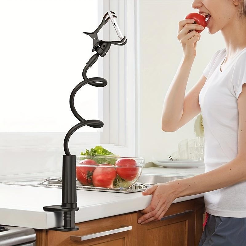 Long neck phone holder for desktop and bedside use:_White