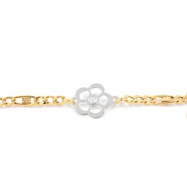 Mondepetit - 9ct two color gold Bracelet Circonita and Flower Design 17 cm Length