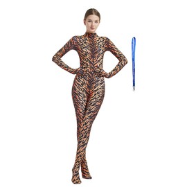 Full Bodysuit With Zipper Helper Womens Costume Without Hood Spandex Stretch Zentai Unitard Body Suit (Small, Tiger)