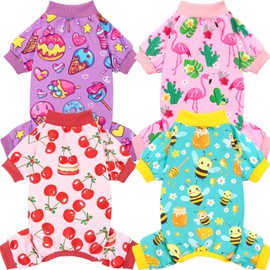 XPUDAC 4 Pieces Dog Pajamas for Small Dogs Boy Girl Soft Stretchy Pjs Onesies Puppy Clothes for Dog Cat Pet Outfits