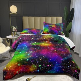 Bodhi Rainbow Galaxy Comforter Set Twin Size for Children Teens Boys Girls Kids Galaxy Bedding Set Colorful Night Sky Stars Comforter Set 2 Pieces with 1 Pillowcases Quilt Set #4007