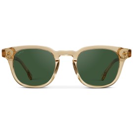 WMP Eyewear - Men's Retro Keyhole Polarized Square Sunglasses, Premium Acetate Frame with Modern Classic Design (Crystal Champagne/Smoke Green Lens)