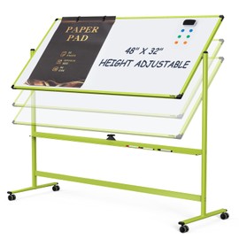 Rolling Whiteboard, 48x32 Inches Mobile Whiteboard on Wheels, Magnetic Dry Erase Board with Stand, Standing White Board for Office, School, Home, Large Double Sided White Board with Paper Pad