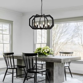 Lanhall 8 Black Light Farmhouse Chandelier Dining Room Light Fixture Geometric Modern Rustic Hanging Pendant Light for Living Room, Kitchen Island, Foyer, Entryway, Hallway, Stairway