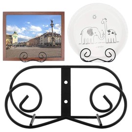 HCHLQLZ Pack of 2 Black Metal Wall Plate Holder Plate Wall Holder Plate Hanger for Wall Picture Hooks L