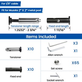 [Patent] Muzata 10 Pairs 1/8" Black Swageless Invisible Cable Railing Kit Hardware Swageless Fittings Tensioner and Terminal Hidden for 2"x2" Metal Post T316 Stainless Steel Cable Railing System CB05