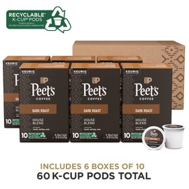 Peet's Coffee Peet's Coffee, Dark Roast Keurig K-Cup Pods - House Blend, 60 Count (6 Packs of 10)