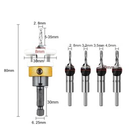 4-Piece Countersink Drill Bit Set, Countersink with Depth Stop, Countersink Wood Drill Hex Shank, Precise Drills, for Wood Processing