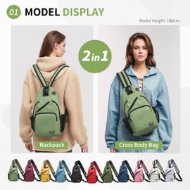 SUIKIHUM Convertible Sling Bag Crossbody Backpack, 11-Inch Pads Bags with Headphone Jack Shoulder Bag Casual Pack for Women Men Hiking Travel Cycling (Green)