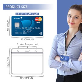 FZENeast Pack of 50 Card Sleeves, Extra Thick Transparent Waterproof Horizontal Name Plate ID Sleeves for ID Cards School (11.5 x 9 cm)