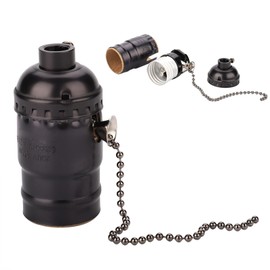 Fayelume E26 Pull Chain Light Socket, Aluminum Lamp Socket Replacement, Vintage Socket Light Fixture, with Heat Dissipation, for Bars Restaurants (Black)