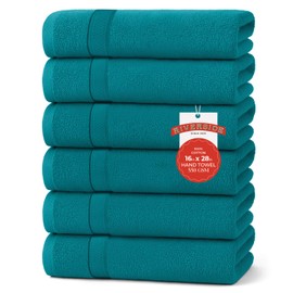 RIVERSIDE 6 Pack Premium Hand Towels Set, 16 by 28 inches, 100% Ring Spun Cotton, 550 GSM, Soft, Quick Dry and Highly Absorbent, Towels for Bathroom, Kitchen, Gym, Spa (Teal)