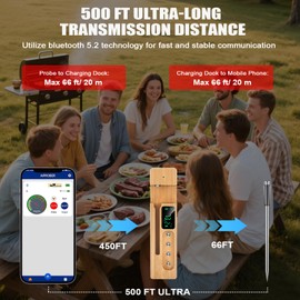 Wireless Meat Thermometer, [2025 Model]，800FT Range, 1000°F Heat Safe，LCD Screen，Instant Reading，Chip Precise Temperature Measurement，App, Perfect for Kitchen, BBQ, Grill, Oven, Smoker，iOS & Android