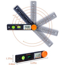 Rainyb Digital Angle Finder Tool, 5 inch Pocket Protractor, 0-360 Degree, LED Display with Horizontal Bubble Levels and Ruler Meter Accurate Tool for Woodworkers, Carpenters, Fabricators