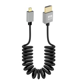 GELRHONR 4K Micro HDMI Spiral Cable, Short Micro HDMI Male to HDMI Male Spring Flexible Thin Cable, Micro HDMI 90 Degree Cable 18Gbps 3D 4K @ 60Hz, for Camera Video Capture Card (Straight)