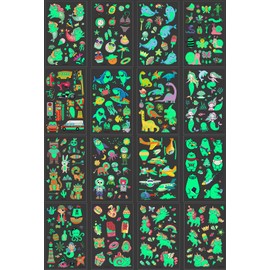 310pcs Luminous Temporary Tattoos for Kids, Mixed Style Glow in the Dark Tattoos, Fake Tattoos Body Face Stickers Decorations, Unicorn Mermaid Shark Dinosaur Pirate Favor Supplies for Boys Girls