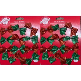 Christmas House Decorative Glittery Mini Bows, 12 Count Packs Pack of 2