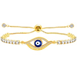 Vivaday Beautiful Gold Plated Evil Eye Tennis Bracelet with Slider Clasp, Fashion Women's Wedding and Engagement Jewelry Gift for Girlfriends Girls Daughters and Best Friends