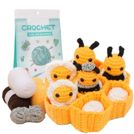 CHOUYUHE Beginner-Friendly Crochet Kit | Create a 3D Bee Hive & 7 Bees (Baby Bees + Larvae) | Step-by-Step Video Tutorials + Expert Support | Easy Complete DIY Craft Set in Yellow & Black