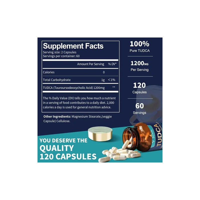 Tudca 1200 Mg Protector Hepático Detox Con 120caps Hecho Usa