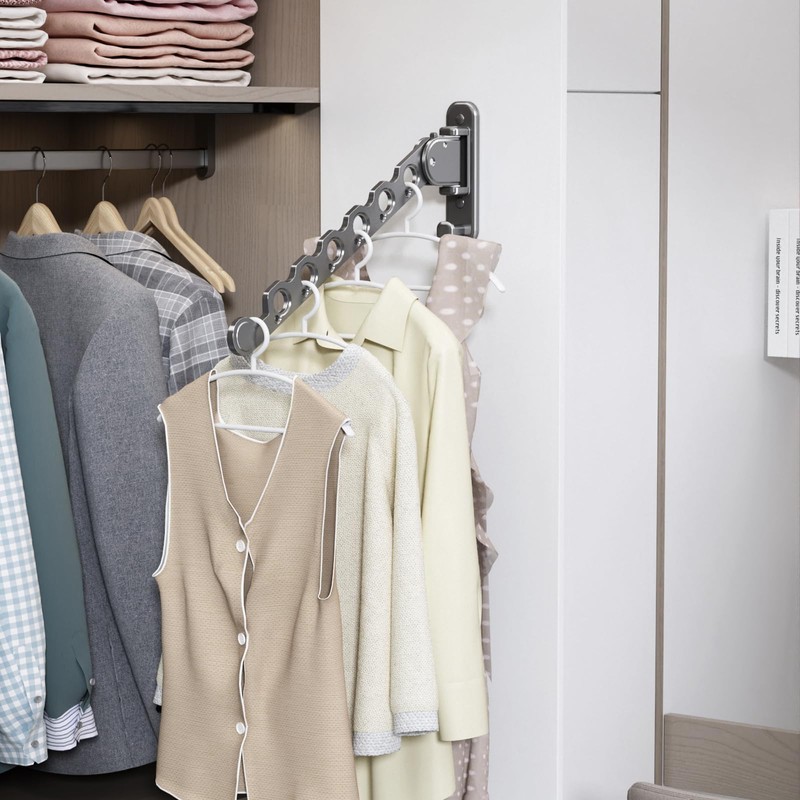 iMonse Wall Mounted Clothes Hanger Rack Folding Wall Mounted Clothes
