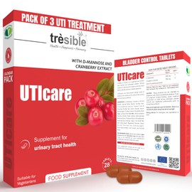 Trèsible Uticare D-Mannose & Cranberry Tablets for Urinary Infections (Pack of 3) - Natural Daily Supplement for Bladder Strength & UTI Treatment for Women, Veg & Gluten-Free, 12-Week Supply