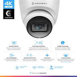 Amcrest Pack of 2, UltraHD 4K (8MP) Outdoor Security IP Turret PoE Camera, 3840x2160, 98ft NightVision, 125° FOV, IP67, MicroSD Recording (256GB), White (2PACK-IP8M-T2599EW-AI-V3)