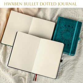 HwxBen Bullet Dotted Journal, Polka Dot Notebook, 256 Pages, 135gsm Ink-proof Paper, PU Hard Cover, Elastic Band, Inner Pocket, for Work, Office and School, 14.5 x 21 cm (Lake Green)