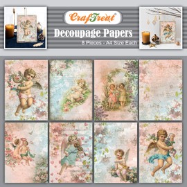 CrafTreat Decoupage A4 Paper - Angel Set I and II (8pcs) - Beautiful Textured Thin Papers for Decoupage, Mixed Media, Art and Craft Projects